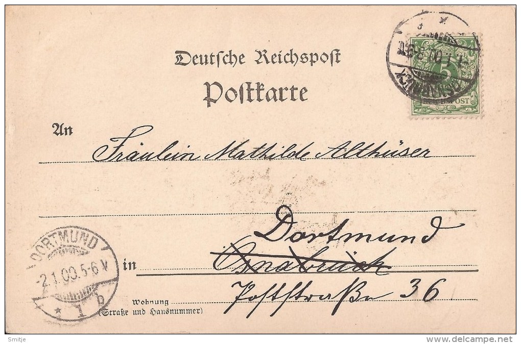 OSNABRUCK BRIEFMARKE STEMPEL 1-1-1900 UND DORTMUND 2-1-1900 - GESAMMTANSICHT - PANORAMA - 2 SCANS - Osnabrück