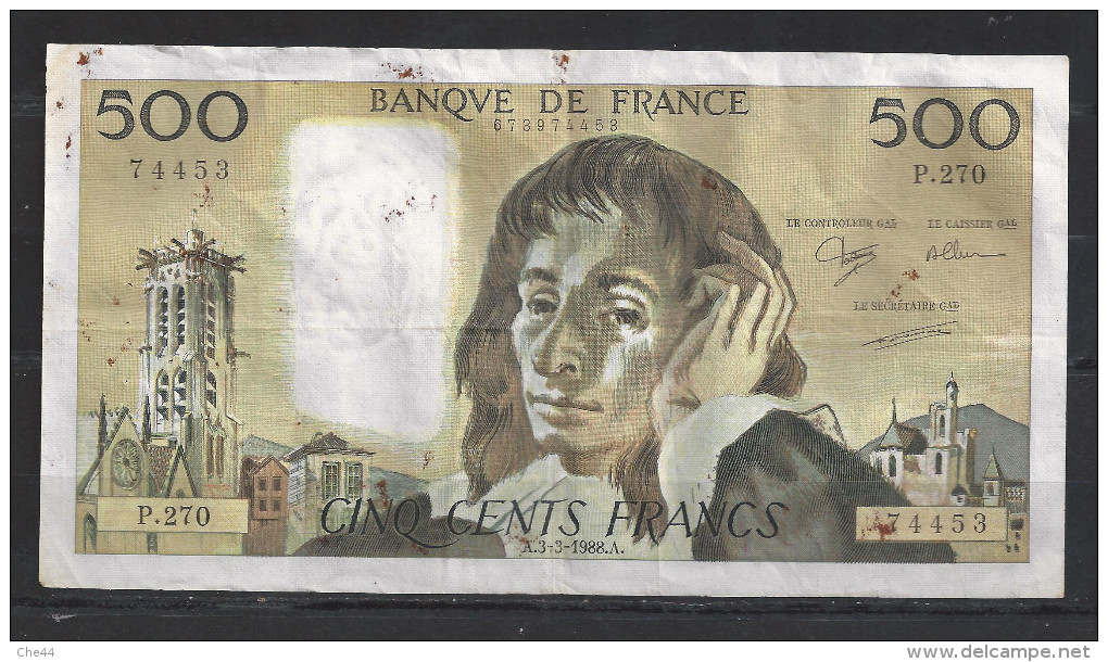 Billet 500 Francs Pascal. A-3.3.1988. - 500 F 1968-1993 ''Pascal''