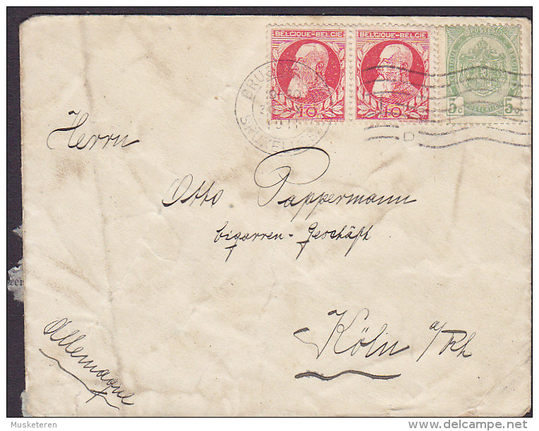 Belgium BRUSSELS Bruxelles 1911 Cover Lettre KÖLN A. Rhein Germany (2 Scans) - 1905 Breiter Bart