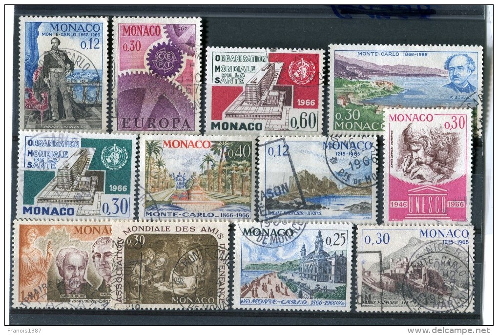 MONACO Année 1966 - 12 Timbres Oblitérés TB N° 677 680 688 690 691 692 693 697 700 703 704 729 - Usados