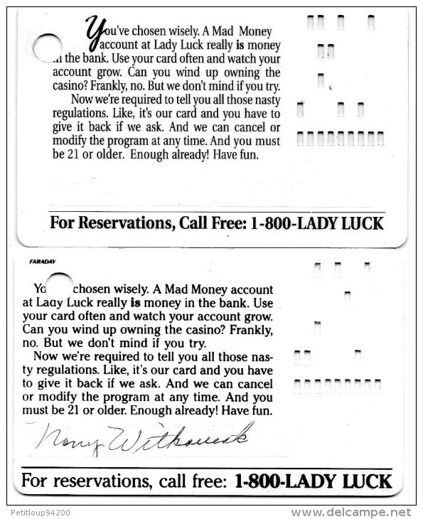 2 CARTES DE CASINO Lady Luck  ETATS-UNIS - Casino Cards