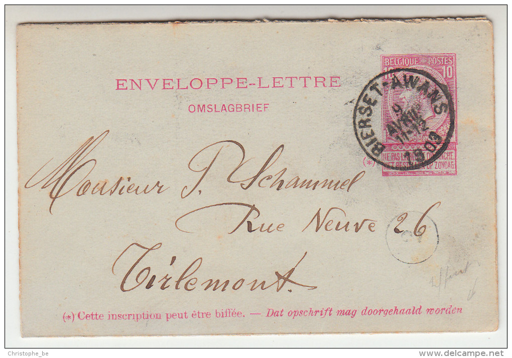 Omslagbrief, Enveloppe Lettre 10c Leopold II, Bierset Awans Naar Tirlemont (pk25000) - 1893-1900 Fijne Baard