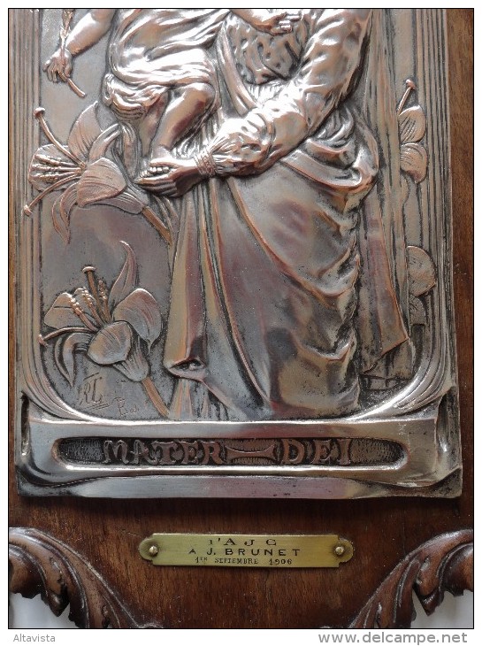 RARE: MOTHER OF GOD - MATER DEI  (RELIGIOUS SCULPTURE ON METAL SIGNED) 1906 - Altri & Non Classificati