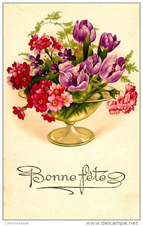 [DC4979] CARTOLINA - FIORI - AUGURALE - BUONE FESTE - BONNE FETE - Viaggiata 1932 - Old Postcard - Fiori