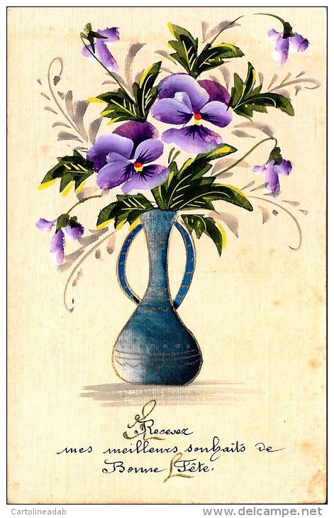 [DC4987] CARTOLINA - FIORI - VASO DIO FIORI PROBABILMENTE DIPINTA A MANO - Viaggiata - Old Postcard - Fiori