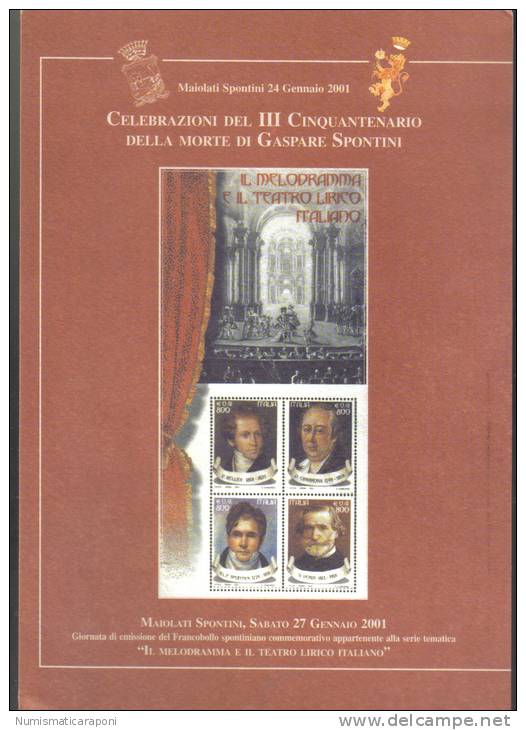 FOLDER IL MELODRAMMA E IL TEATRO LIRICO ITALIANO MAIOLATI SPONTINI 27 01 2001 TIRATURA SOLI 1000 PEZZI NUMERATI A MANO - Paquetes De Presentación