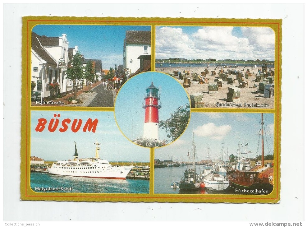 Cp , Allemagne , Nordseeheilbad Büsum , Voyagée , Ed : Schulze  3345, Multi Vues , Bateaux - Buesum