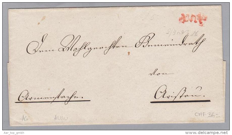 Heimat AG Auw Rot-Lang-O Schreibschrift N.Aristau Hülle - ...-1845 Préphilatélie