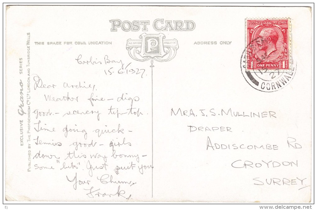 St Ives, Carbis Bay - Photochrom Co Ltd - Postmark 1927 - St.Ives