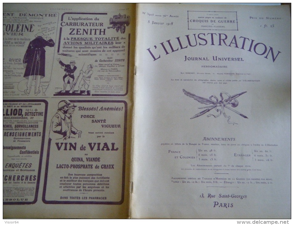 L´Illustration 5 JANVIER 1918-Destruction Coucy-Le Château-Ham-Cuts-- Brenta Piave-Joffre-Halifax-Réforme Calendriers - L'Illustration