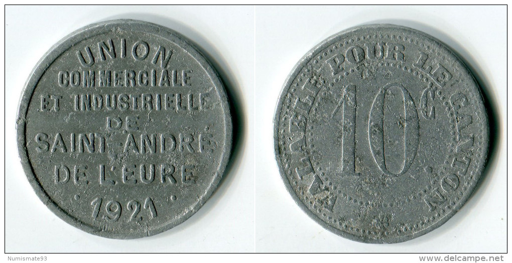 N93-0219 - Monnaie De Nécessité - Saint-André-de-l'Eure - Union Commerciale Et Industrielle - 10 Centimes 1921 - Monedas / De Necesidad