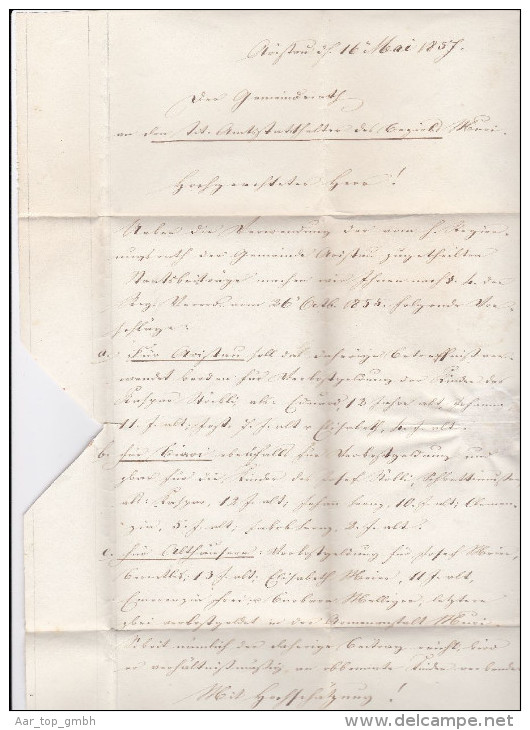 Heimat AG ARISTAU 1857-05-16 Blaugrün Auf Brief Nach Muri - ...-1845 Prefilatelia