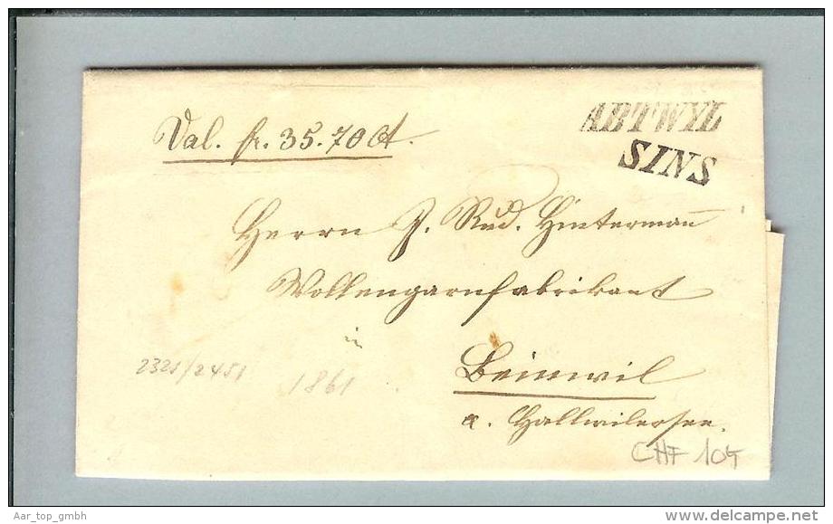 Heimat AG Abtwyl 1861-11-12 VAL-Brief Sins > Beinwil - ...-1845 Préphilatélie