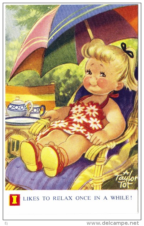 I Likes To Relax Once In A While (A Taylor Tot)  - Bamforth K208 - Cute Little Girl Sun Bathing - Taylor