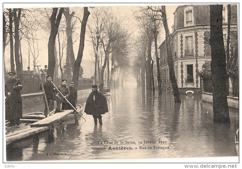 92 - ASNIERES - INONDATION De 1910 - CRUE De La SEINE - RUE De BRETAGNE   Neuve Excellent état - Asnieres Sur Seine