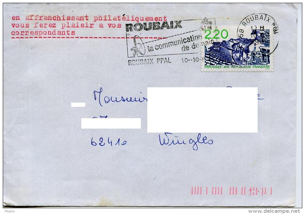 France,Perouges 2.20 Fr Seul Sur Lettre,obliteration Satellite,telecommunication,antenne,Roubaix 10.10.1989 - 1961-....