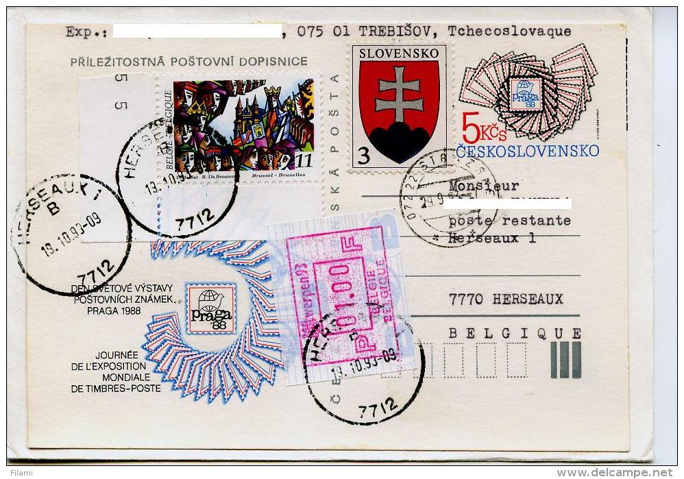 Belgique,Y&T N°2509 Folklore,Ommegang De Bruxelles 11f.,sur Lettre Taxe Poste Restante,mixte Belgique-Slovaquie-Tchecosl - Sonstige & Ohne Zuordnung