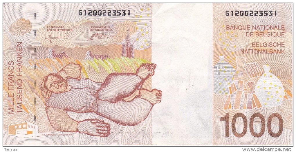 BILLETE DE BELGICA DE 1000 FRANCOS DEL AÑO 1997 CALIDAD EBC (XF) (BANKNOTE) - 1000 Francos