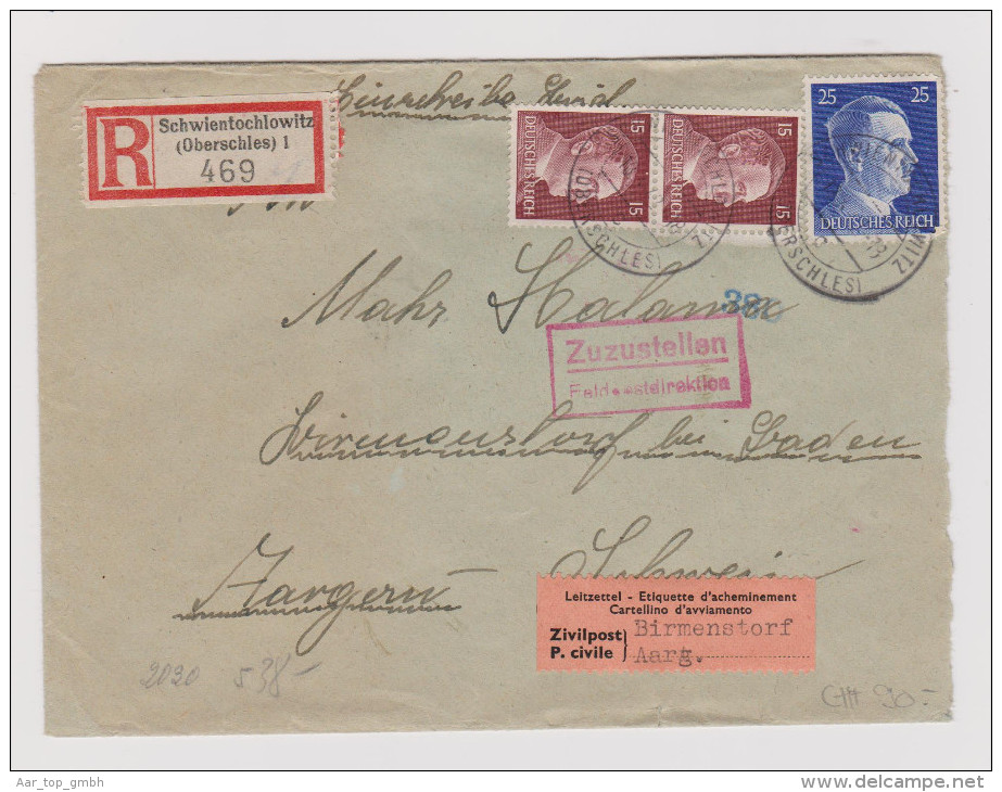 Heimat AG Birmenstorf 1942-04-25 Interniertenbr.Ob.schlesien - Covers & Documents