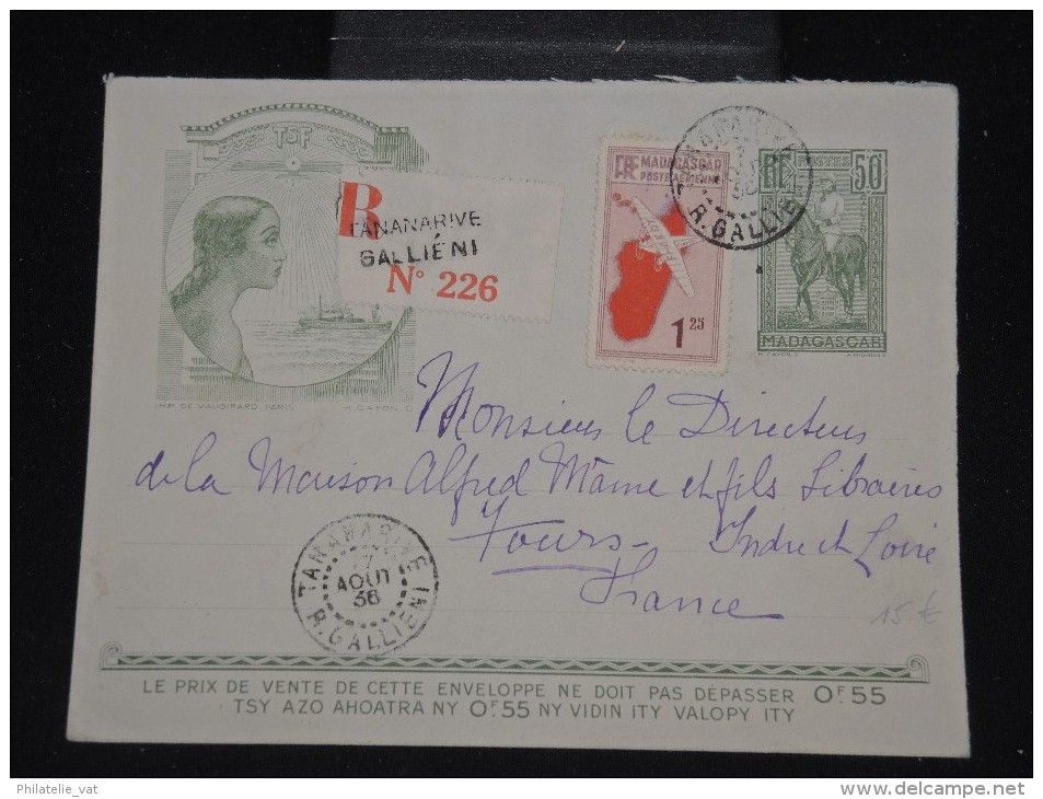 FRANCE - MADAGASCAR - Entier Postal En Recommandé ( Enveloppe ) De Tananarive Pour Tours En 1936 - à Voir - Lot P10507 - Lettres & Documents