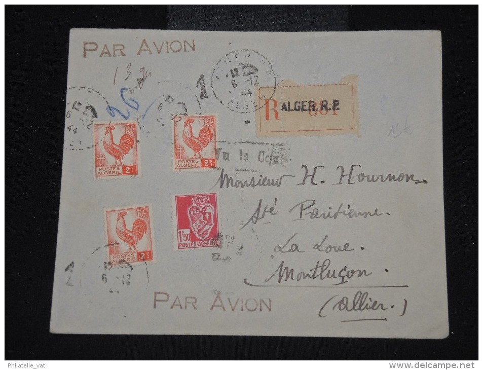 FRANCE - ALGERIE - Enveloppe En Recommandé De Alger Pour Montluçon En 1944 Passée Par La Censure - à Voir - Lot P10509 - Lettres & Documents