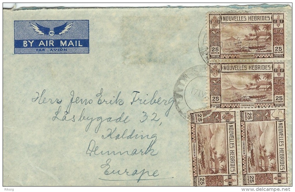 Nouvelles Hebrides.  Cover Sent To Denmark.  Postmark "Santo"  Rare Destination.  H-217 - Cartas & Documentos