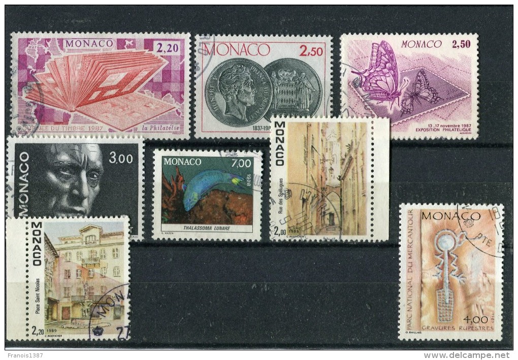 MONACO Années 1987 1988 1989 - 8 Timbres Oblitérés TB N° 1577 1587 1600 1603 1620 1667 1669 1670 Cote 9,30 Euros - Gebraucht