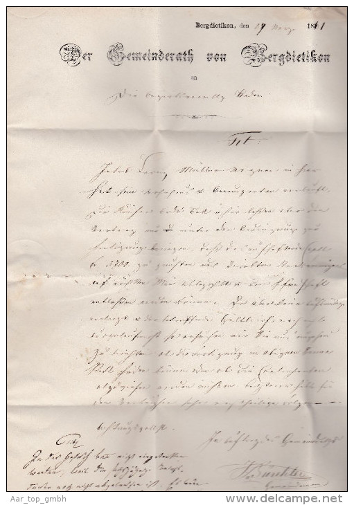 Heimat AG  BERG-DIETIKON 1861-03-27 Sw Kursiv-Lang Stempel Auf Amtlich Brief Nach Baden - ...-1845 Préphilatélie