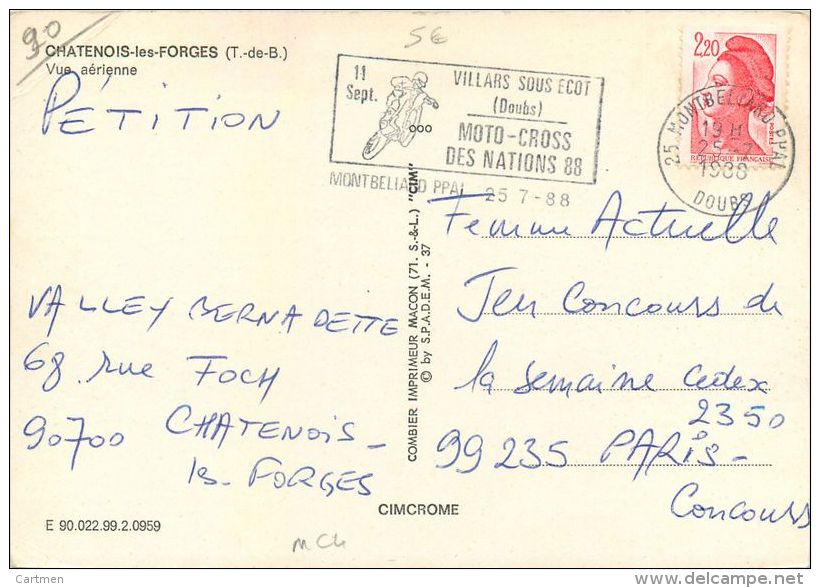 90 CHATENOIS  LES FORGES  VUE GENERALE AERIENNE   CARTE SEMI MODERNE 1970/1990 - Châtenois-les-Forges