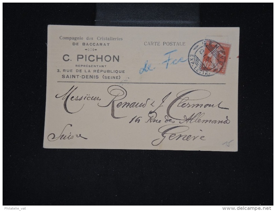 FRANCE - Carte Commerciale Avec Type Semeuse Obl. De Genève En 1915 - A Voir - Lot P10528 - 1877-1920: Période Semi Moderne