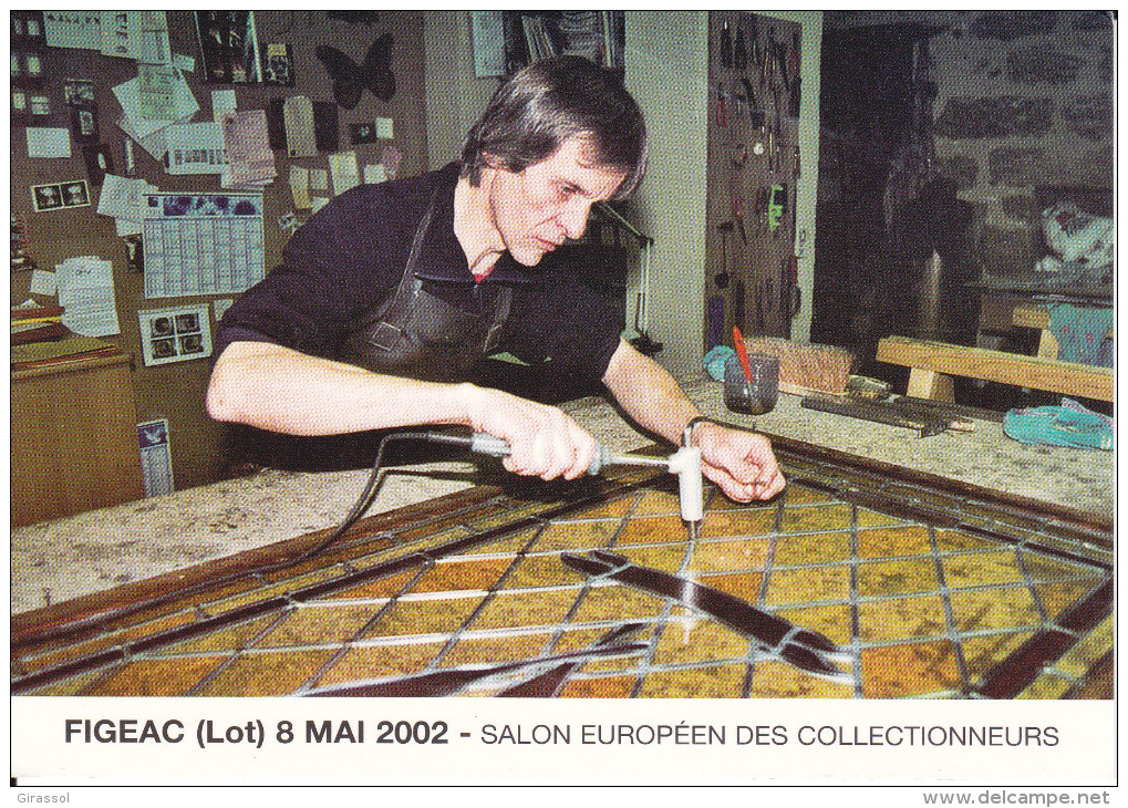 CPM BOURSE DE FIGEAC LOT M LEBRET PIERRE ARTISAN VERRIER SALON COLLECTIONNEURS 2002 - Bourses & Salons De Collections