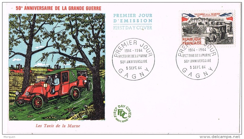 15041. Carta F.D.C. GAGNY 1964.  50 Anniversaire Grand Guerre. Taxis De La Marne - 1960-1969