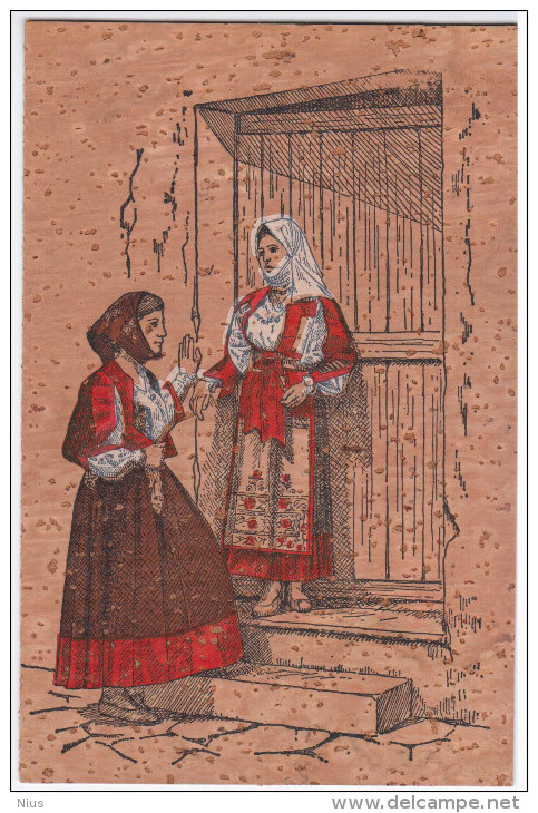 Italia Italy Wooden Cork Material Card, Costumi Di Orgosolo, Folklore Type Types, Sardegna Sardinia - Sonstige & Ohne Zuordnung