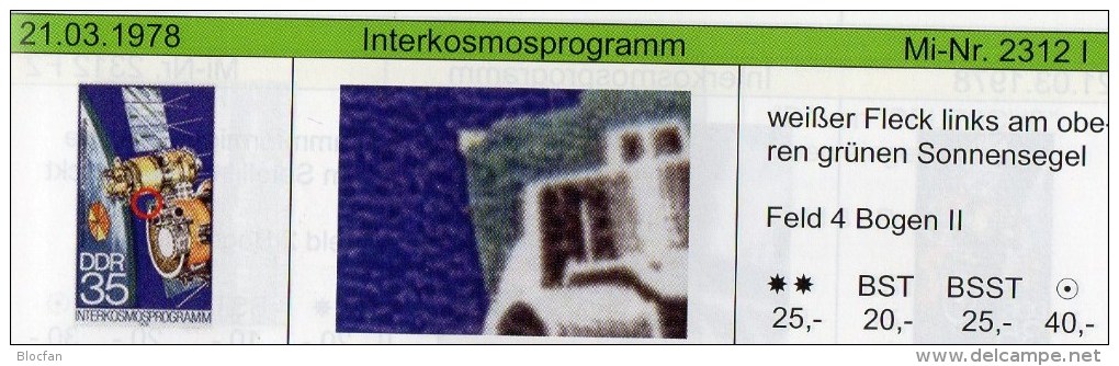 Plattenfehler Raumfahrt DDR 2312+KB O 60€ Interkosmos Erde Satellit Meteor Meteorologie-Physik M/s Space Bloc Bf Germany - Errors & Oddities