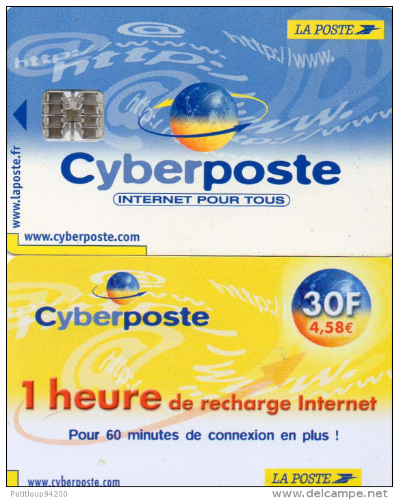 CARTE D´ACCES INTERNET + RECHARGE CYBER POSTE La Poste  (lot De 2) 1***3 8237 - Sonstige & Ohne Zuordnung