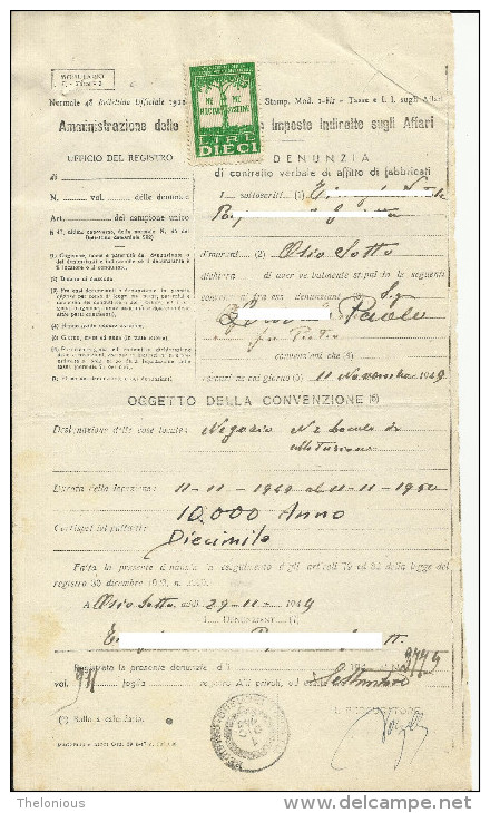 Denunzia Di Contratto Di Affitto - Osio Sotto - 01-12-1949 (026) - Italia