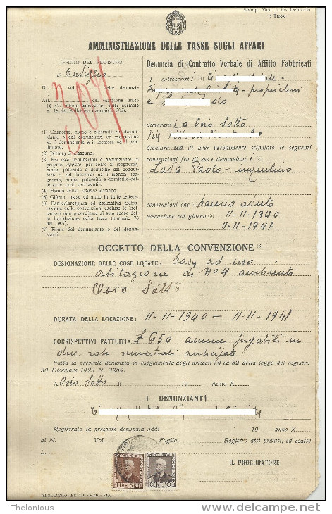 Denunzia Di Contratto Di Affitto - Osio Sotto - 15-11-1940 (023) - Italia