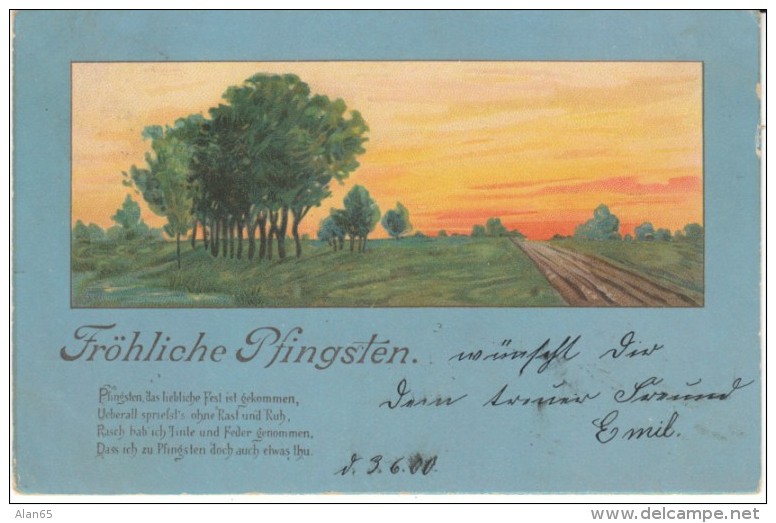 'Froliche Pfingsten' Happy Pentecost Country Scene, Illustrated Back, C1890s/1900s Vintage Postcard - Pentecostés