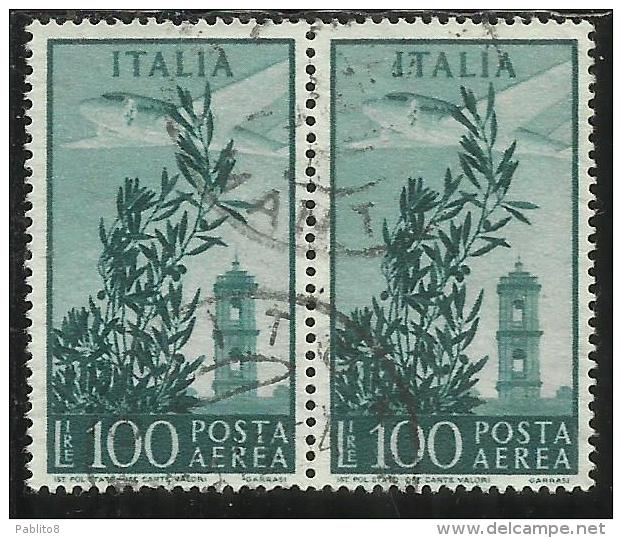 ITALIA REPUBBLICA ITALY REPUBLIC 1948 POSTA AEREA AIR MAIL CAMPIDOGLIO LIRE 100 RUOTA WHEEL USATO USED OBLITERE´ - Airmail