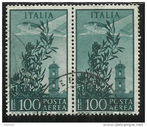 ITALIA REPUBBLICA ITALY REPUBLIC 1948 POSTA AEREA AIR MAIL CAMPIDOGLIO LIRE 100 RUOTA WHEEL USATO USED OBLITERE´ - Luftpost