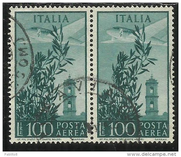 ITALIA REPUBBLICA ITALY REPUBLIC 1948 POSTA AEREA AIR MAIL CAMPIDOGLIO LIRE 100 RUOTA WHEEL USATO USED OBLITERE´ - Luftpost