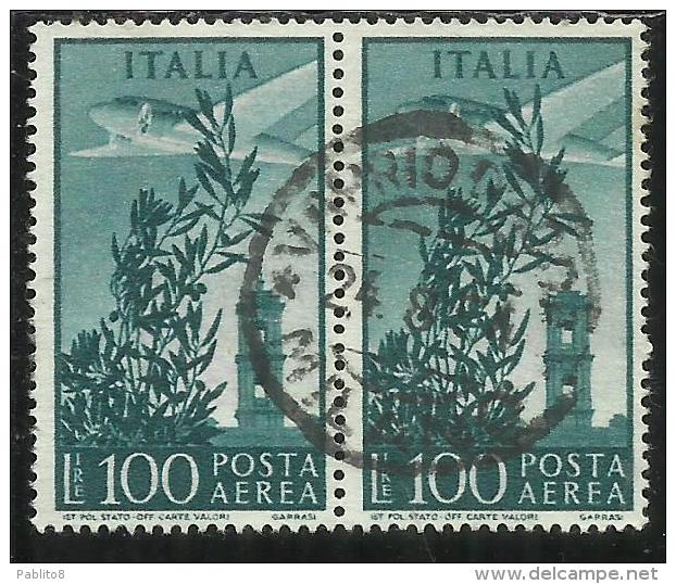 ITALIA REPUBBLICA ITALY REPUBLIC 1948 POSTA AEREA AIR MAIL CAMPIDOGLIO LIRE 100 RUOTA WHEEL USATO USED OBLITERE´ - Airmail