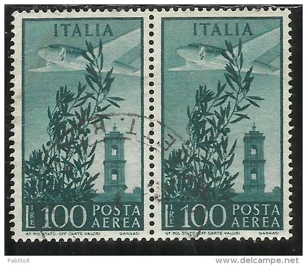 ITALIA REPUBBLICA ITALY REPUBLIC 1948 POSTA AEREA AIR MAIL CAMPIDOGLIO LIRE 100 RUOTA WHEEL USATO USED OBLITERE´ - Airmail