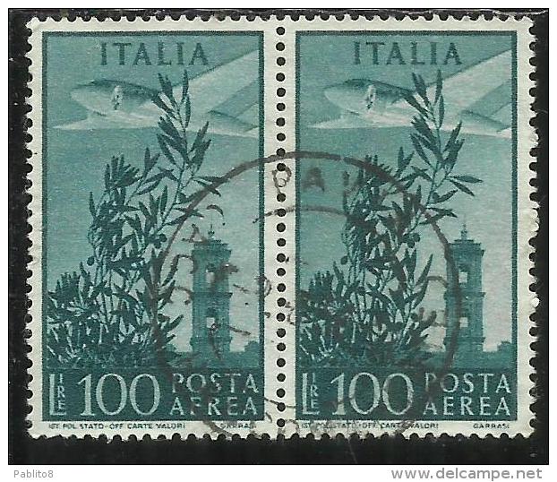 ITALIA REPUBBLICA ITALY REPUBLIC 1948 POSTA AEREA AIR MAIL CAMPIDOGLIO LIRE 100 RUOTA WHEEL USATO USED OBLITERE´ - Luftpost