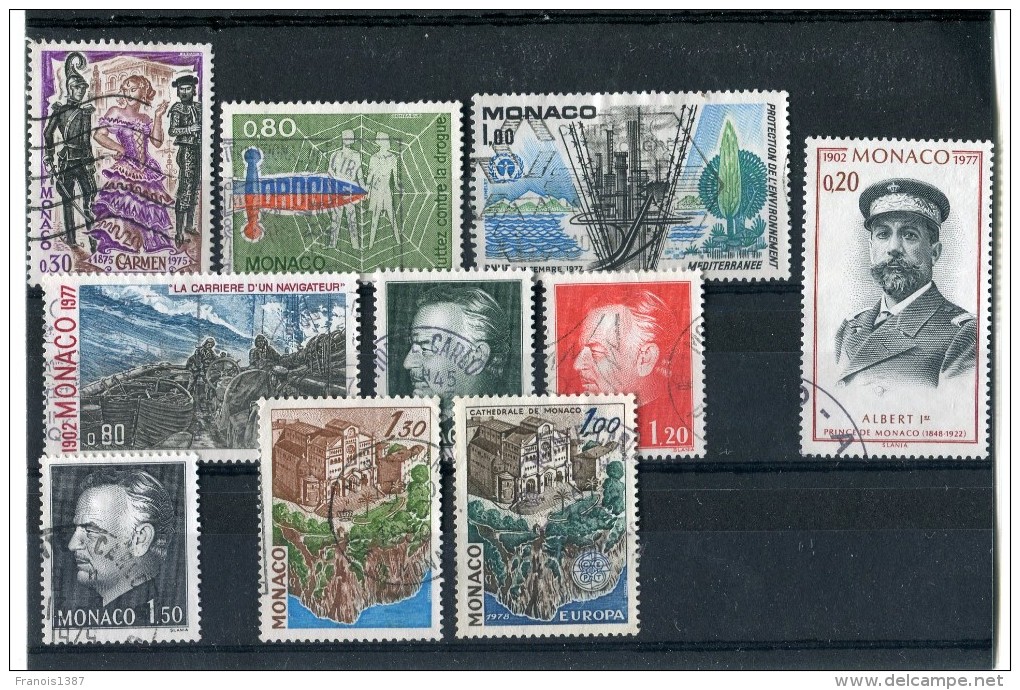 MONACO Années 1975 à 1978 - 10 Timbres Oblitérés TB N° 1006 1074 1085 1088 1117 1139 1141 1142 1143 1149 - Usados