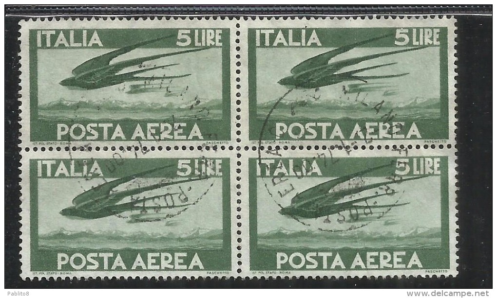 ITALIA REPUBBLICA ITALY REPUBLIC 1962 POSTA AEREA AIR MAIL DEMOCRATICA LIRE 5 STELLE STARS QUARTINA USATA USED OBLITERE´ - Airmail