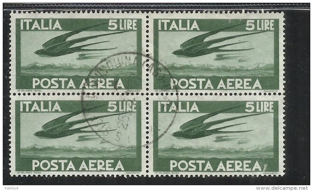 ITALIA REPUBBLICA ITALY REPUBLIC 1962 POSTA AEREA AIR MAIL DEMOCRATICA LIRE 5 STELLE STARS QUARTINA USATA USED OBLITERE´ - Luftpost