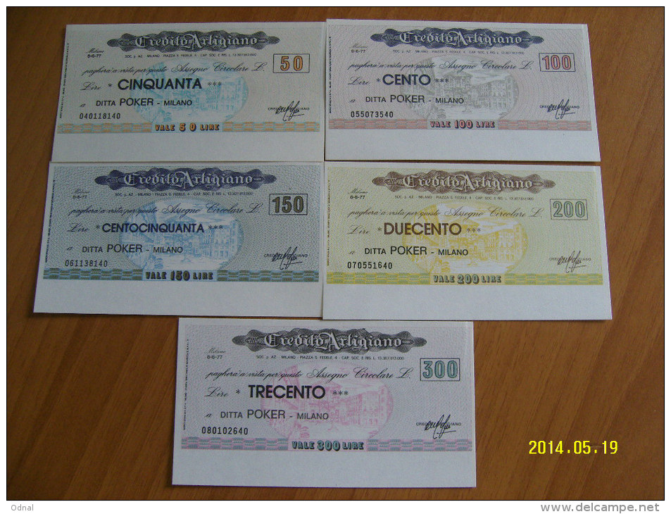 MINIASSEGNI SERIE  CREDITO ARTIGIANO ( 5 Valori ) DATATI  8-6-1977 (DITTA POKER) - [10] Cheques Y Mini-cheques