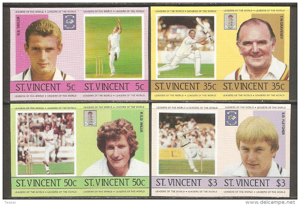 St. Vincent 1985 Mi# 778-785 U ** MNH - Imperf., 4 Pairs - Cricket Players - Cricket