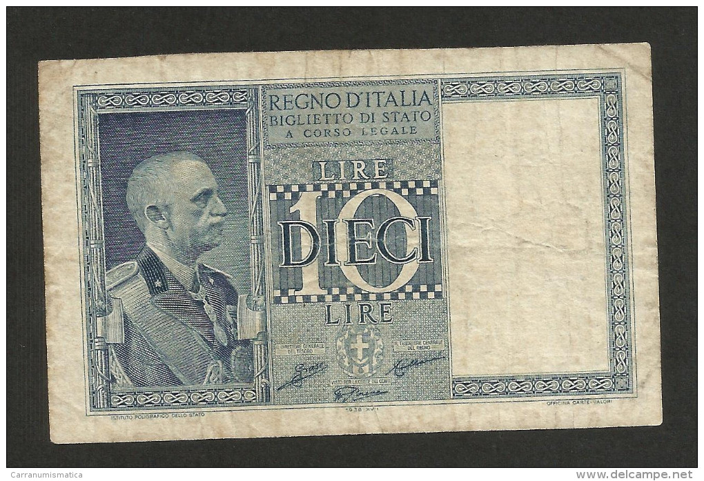 REGNO D´ ITALIA - 10 LIRE IMPERO (Decr. 1938 - Firme: Grassi / Collari / Porena) VITTORIO EMANUELE III - Regno D'Italia – 10 Lire